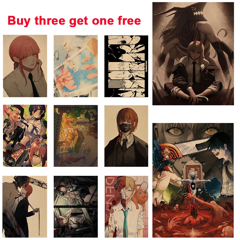 Vintage Kraft Paper Anime Poster Chainsaw Man Poster Wall Stickers Cafe Bedroom Room Decorative Art Wall Anime Posters 
Vintage Kraft Paper Anime Poster Chainsaw Man Poster Wall Stickers Cafe Bedroom Room Decorative Art Wall Anime Posters