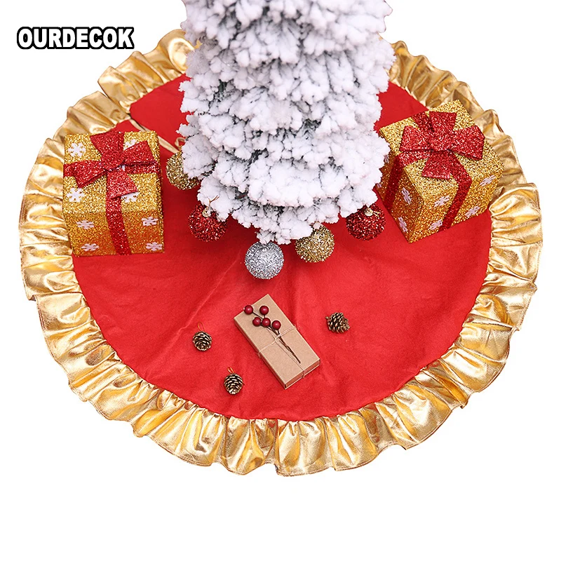 

1pc 90cm Red Christmas Tree Skirt with Golden Ruffle Edge New Year Decorations Xmas Decoration
