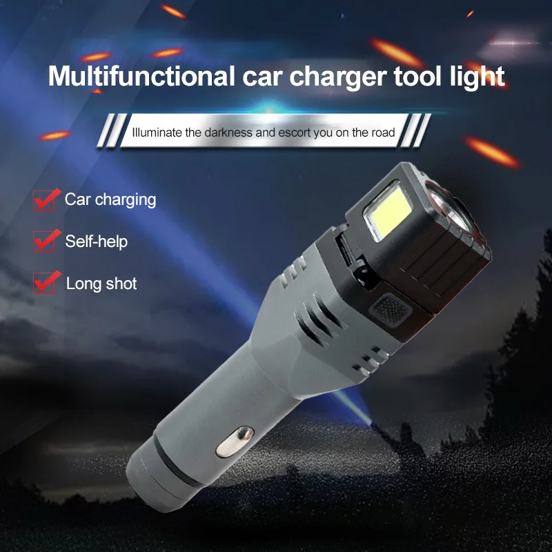 LED Flashlight Car USB Charger Lantern Torch Emergency Lamp Built-in Li-ion Battery Rechargeable Cigarette Lighter Socket | Автомобили и