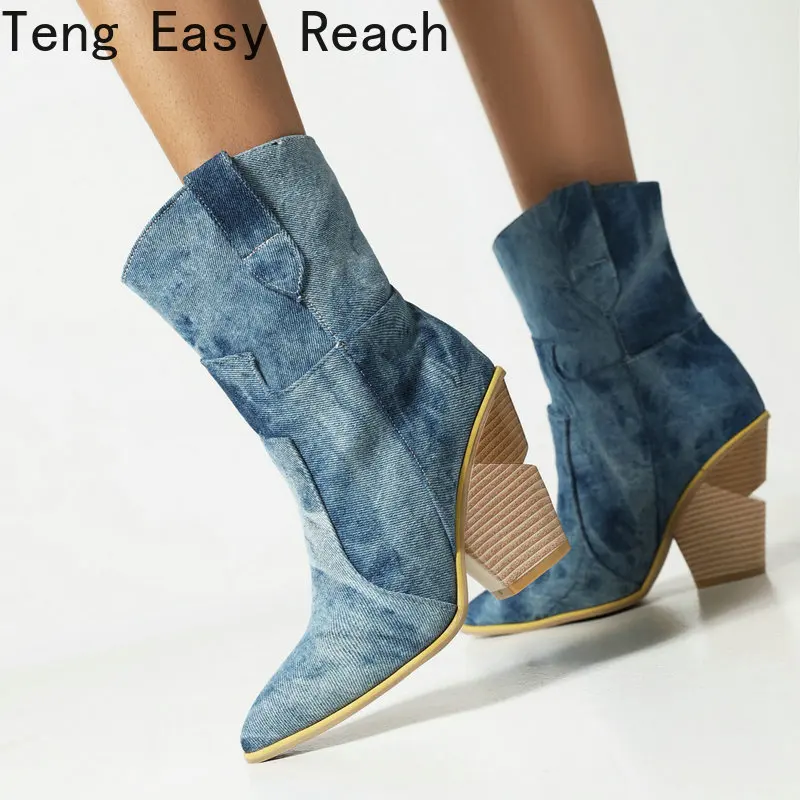 2021 Fashion Denim Western Boots Autumn Women Boots Wedges High Heel Ankle Boots Slip on Winter Plush Woman Shoes Big Size 42 43
2021 Fashion Denim Western Boots Autumn Women Boots Wedges High Heel Ankle Boots Slip on Winter Plush Woman Shoes Big Size 42 43