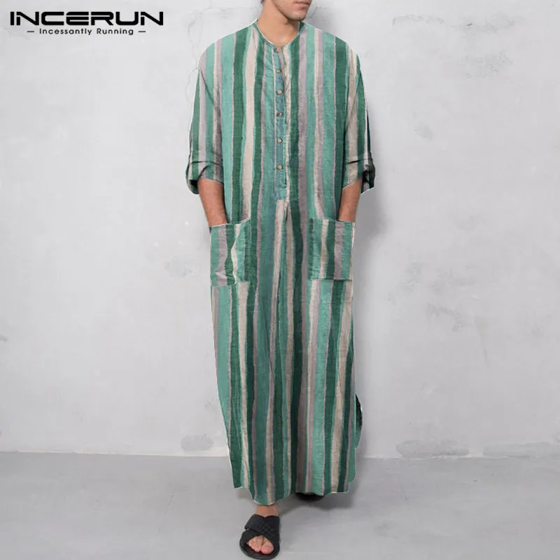 INCERUN исламский мужской мусульманский кафтан в полоску, арабский Повседневный халат, хлопковый Дубайский кафтан с длинными рукавами и карма...
INCERUN исламский мужской мусульманский кафтан в полоску, арабский Повседневный халат, хлопковый Дубайский кафтан с длинными рукавами и карма...