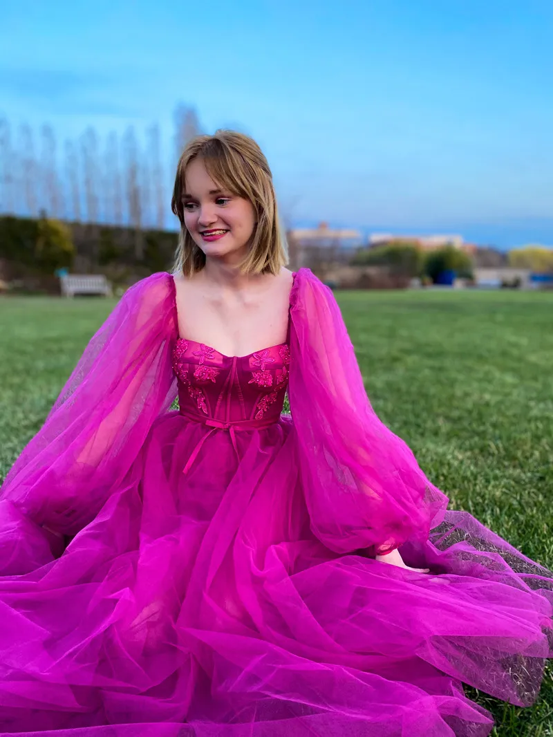 Pukguro Tulle Prom Dress Long Puffy Sleeves Backless Formal Evening Party Gowns Beauty Pageant Dresses Plus Size
Pukguro Tulle Prom Dress Long Puffy Sleeves Backless Formal Evening Party Gowns Beauty Pageant Dresses Plus Size