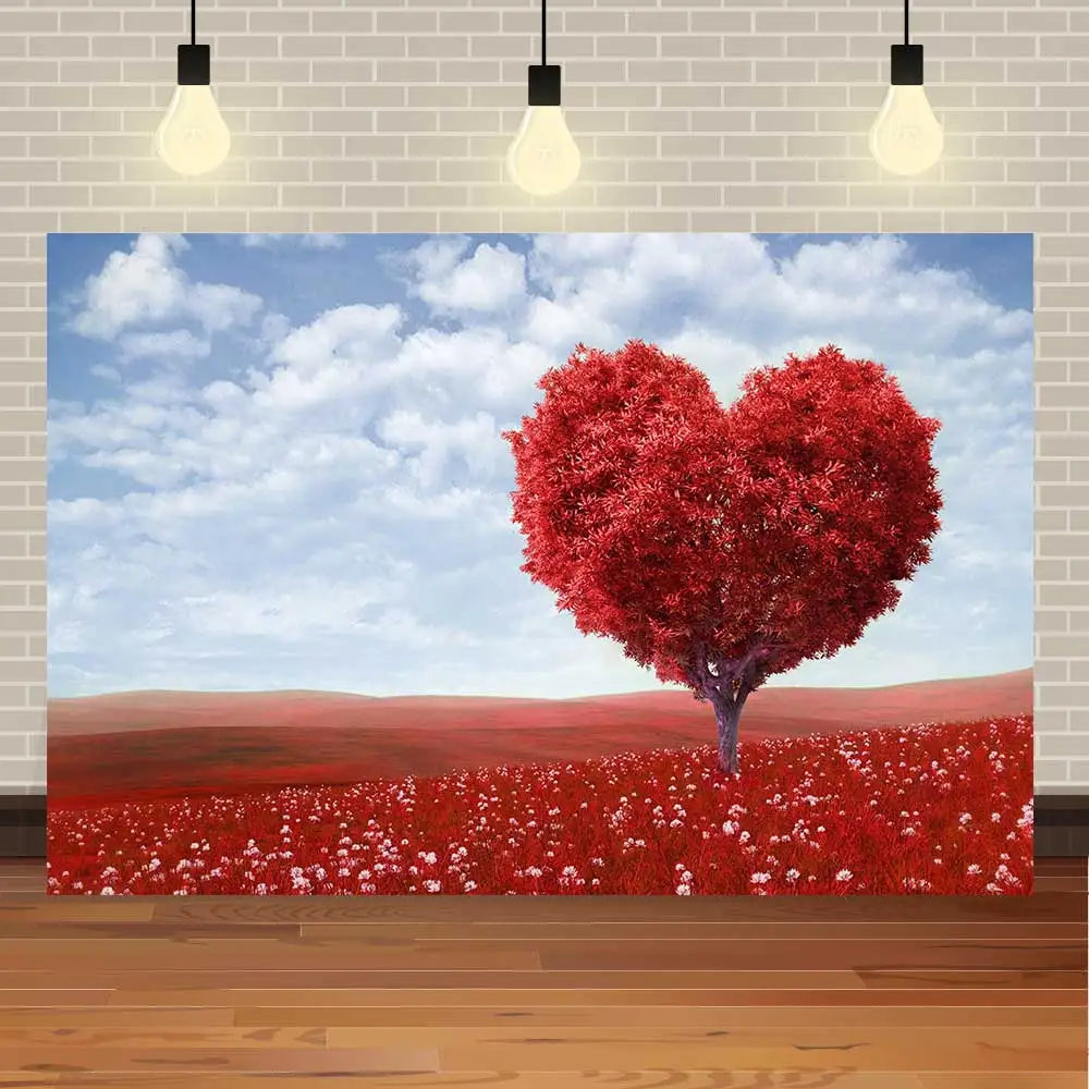 

Фон для фотосъемки NeoBack с изображением Дня Святого Валентина 14 февраля красное сердце Дерево Цветочное поле свадебная фотография