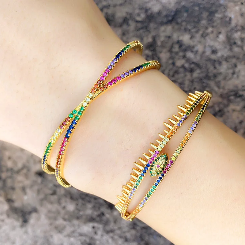 Rainbow Bangles For Women With Stone Evil Eye Gold Cuff Bracelets Crystal CZ Cubic Zirconia Brand Jewelry Women Gifts brt-b80
Rainbow Bangles For Women With Stone Evil Eye Gold Cuff Bracelets Crystal CZ Cubic Zirconia Brand Jewelry Women Gifts brt-b80