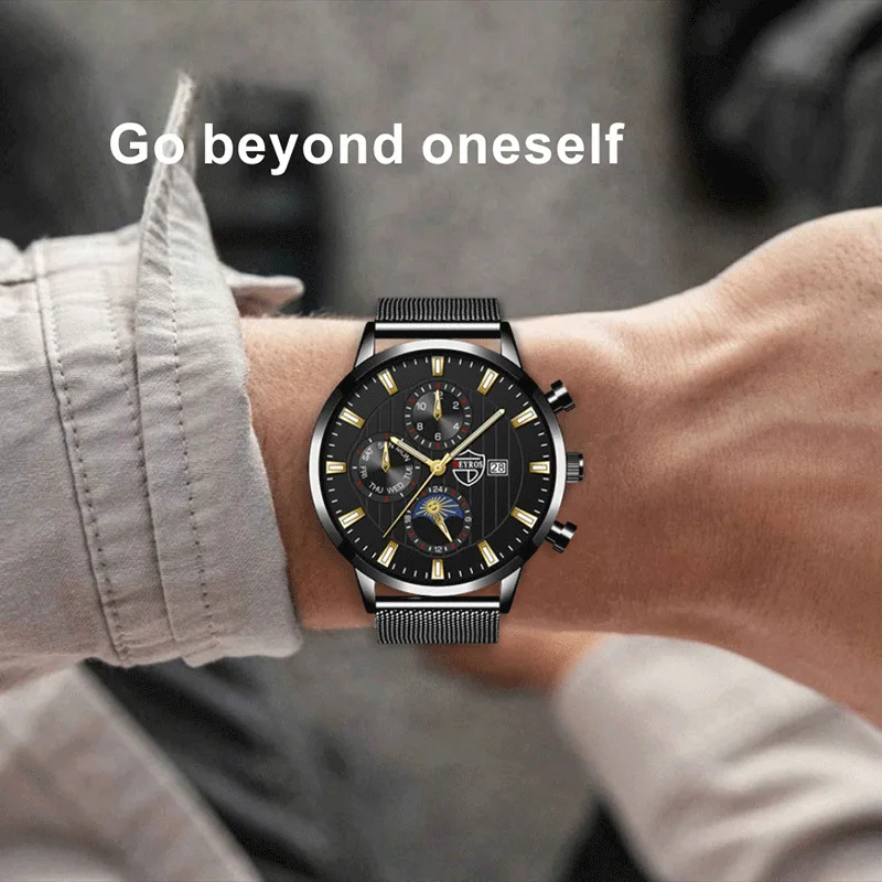 Мужские светящиеся кварцевые часы с сетчатым браслетом из нержавеющей стали, с календарем
Мужские светящиеся кварцевые часы с сетчатым браслетом из нержавеющей стали, с календарем