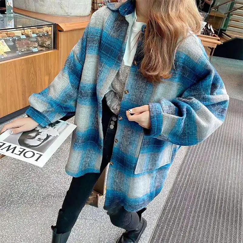 Wollen Plaid Spliced Contrast Color Women's Shirt Long Lanter Sleeve Pocket Turn-down Collar Single Breasted Sweet Girl Shirts
Wollen Plaid Spliced Contrast Color Women's Shirt Long Lanter Sleeve Pocket Turn-down Collar Single Breasted Sweet Girl Shirts