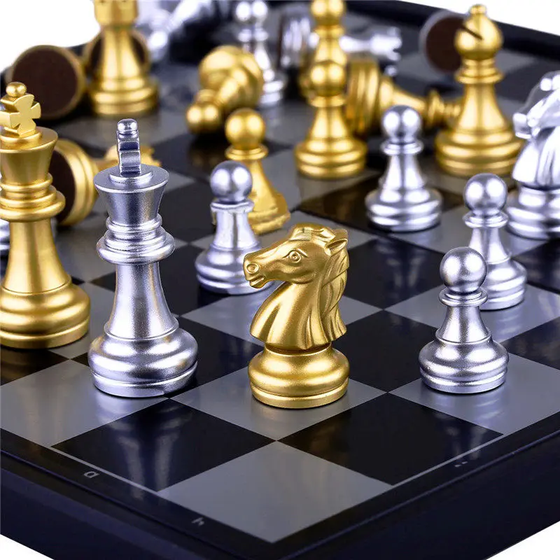Chess Game Silver Gold Pieces Folding Magnetic Foldable Board Contemporary Set Fun Family Board Games Gifts Christmas-ABLD
Chess Game Silver Gold Pieces Folding Magnetic Foldable Board Contemporary Set Fun Family Board Games Gifts Christmas-ABLD
