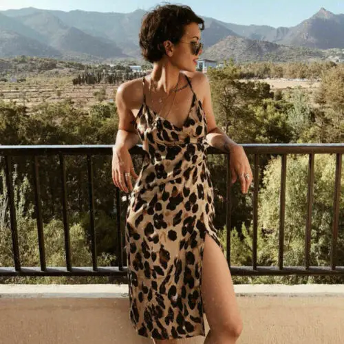 Women's Sexy Leopard Print Dress V Neck Slip Strap Dress Evening Party Cocktail Club Sleeveless Midi Dress prom dresses 2021 
Women's Sexy Leopard Print Dress V Neck Slip Strap Dress Evening Party Cocktail Club Sleeveless Midi Dress prom dresses 2021