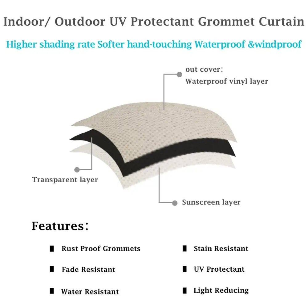 Outdoor Curtains for Patio Rustproof Grommet Top Waterproof Window Curtain Drapes for Porch,Pergola,Cabana,Gazebo,and Sun Room 
Outdoor Curtains for Patio Rustproof Grommet Top Waterproof Window Curtain Drapes for Porch,Pergola,Cabana,Gazebo,and Sun Room