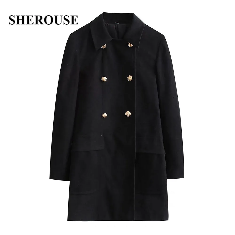 Sherouse Women Fashion Black Double Breasted Long Coat Vintage Lapel Collar Long Sleeves Woman Winter Warm Jacket Outwear
Sherouse Women Fashion Black Double Breasted Long Coat Vintage Lapel Collar Long Sleeves Woman Winter Warm Jacket Outwear