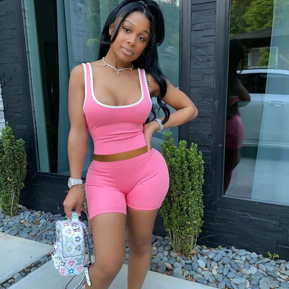 Summer Workout Active Wear Matching Sets for Women Casual Sporty 2 Piece Outfits Camis Crop Top and Biker Shorts Sets Wholesale
Summer Workout Active Wear Matching Sets for Women Casual Sporty 2 Piece Outfits Camis Crop Top and Biker Shorts Sets Wholesale
