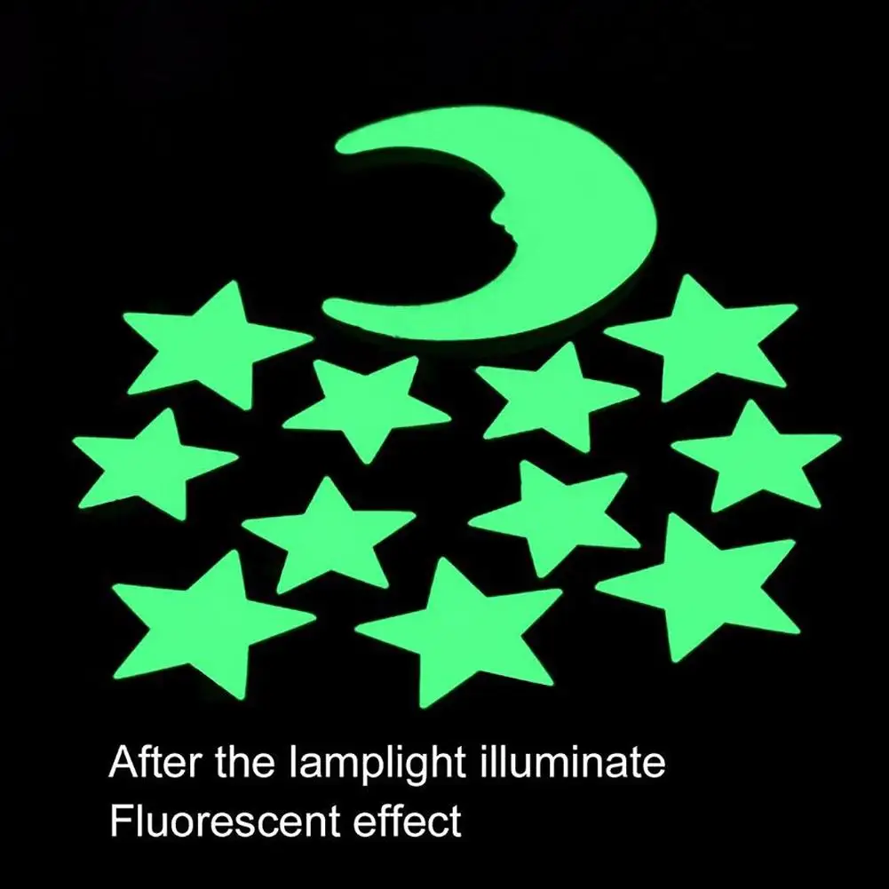

12Pcs/Set Creative Stars Moon Glow In Dark Fluorescent Decal Wall Stickers Home Decoration Glow Stickers
