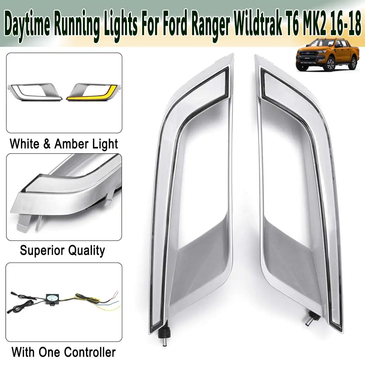 2 шт. светодиодный DRL дневные ходовые огни лампа ABS сигнальный свет два цвета для Ford Ranger Wildtrak T6 MK2 2016-2018 
2 шт. светодиодный DRL дневные ходовые огни лампа ABS сигнальный свет два цвета для Ford Ranger Wildtrak T6 MK2 2016-2018