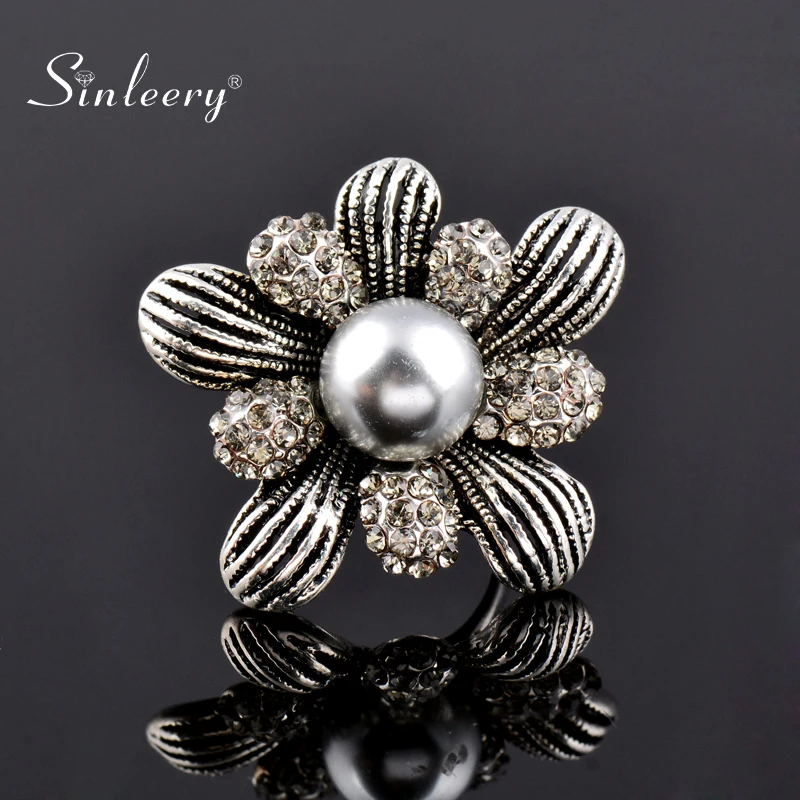 SINLEERY Vintage Simulated Gray Pearl Big Rings For Women Antique Silver Color Cubic Zirconia Flower Jewelry Anel ZD1 SSH
SINLEERY Vintage Simulated Gray Pearl Big Rings For Women Antique Silver Color Cubic Zirconia Flower Jewelry Anel ZD1 SSH
