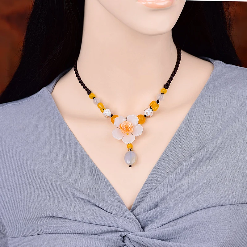 Chinese Necklace Pendant For Women Flower Jewelry Clavicle Chain Natural stone Ethnic Necklace Pendant Handmade Jewelry
Chinese Necklace Pendant For Women Flower Jewelry Clavicle Chain Natural stone Ethnic Necklace Pendant Handmade Jewelry