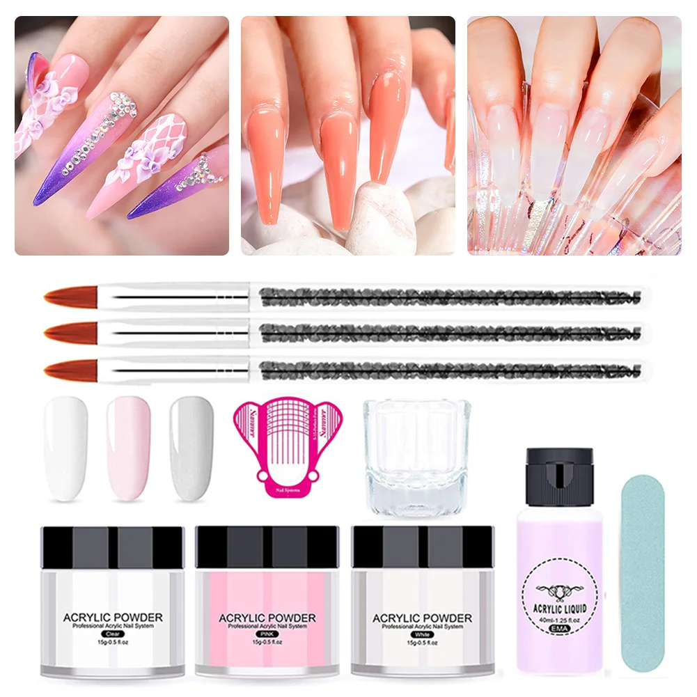 Acrylic Nail Kit Pink White Clear 3 Colors Nail Powder and 1 Liquid Set with Nail Brush for Home Nail DIY Nail Salon
Acrylic Nail Kit Pink White Clear 3 Colors Nail Powder and 1 Liquid Set with Nail Brush for Home Nail DIY Nail Salon