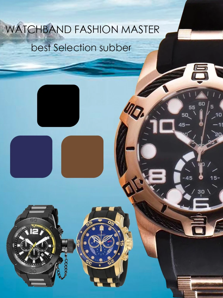 Ремешок для часов Bature из силиконовой резины 26 мм без пряжки Invicta Noma Pro/Diver 6981 Subaqua 28