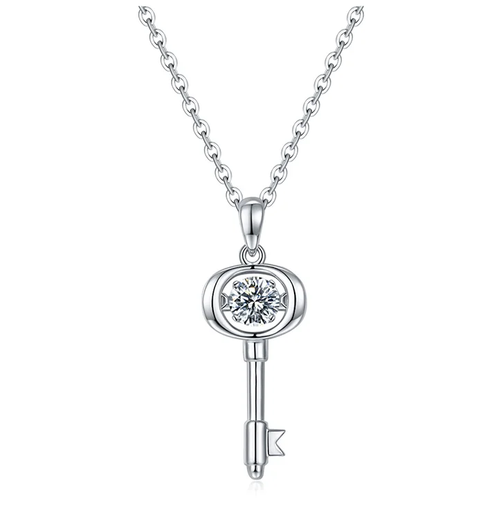 Anu 0.5ct D Color Moissanite Diamond 18K White Gold Plated Key Dancing Pendant Necklace Sparkling Fine Jewelry
Anu 0.5ct D Color Moissanite Diamond 18K White Gold Plated Key Dancing Pendant Necklace Sparkling Fine Jewelry
