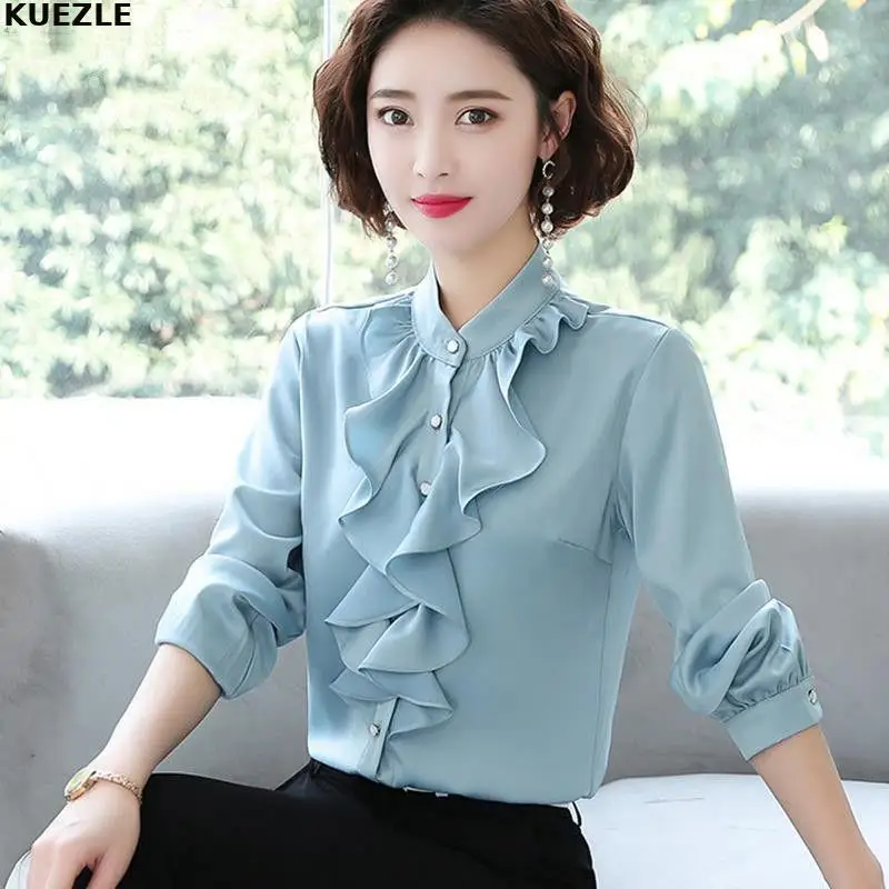 Dress Shirts Plus size 2022 Summer Fashion Women Chiffon Shirts Long Sleeve Ruffle Women Blouses Casual Stand Collar Women Tops
Dress Shirts Plus size 2022 Summer Fashion Women Chiffon Shirts Long Sleeve Ruffle Women Blouses Casual Stand Collar Women Tops