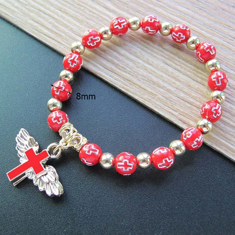 Handmade White Red Blue Acrylic Beads Bracelet for Women Jesus Christ Cross Prayer Bracelet Angel Wing Baptism Chaplet Bracelet
Handmade White Red Blue Acrylic Beads Bracelet for Women Jesus Christ Cross Prayer Bracelet Angel Wing Baptism Chaplet Bracelet