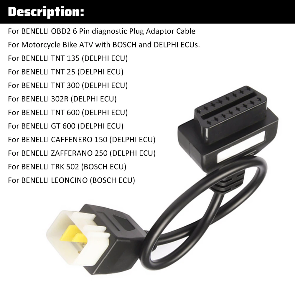 OBD2 6 Pin to 16 Pin Diagnostics Adaptor Cable Motorcycle Fault Detection Connector Motorcycle Cable Diagnostic Adapter
OBD2 6 Pin to 16 Pin Diagnostics Adaptor Cable Motorcycle Fault Detection Connector Motorcycle Cable Diagnostic Adapter