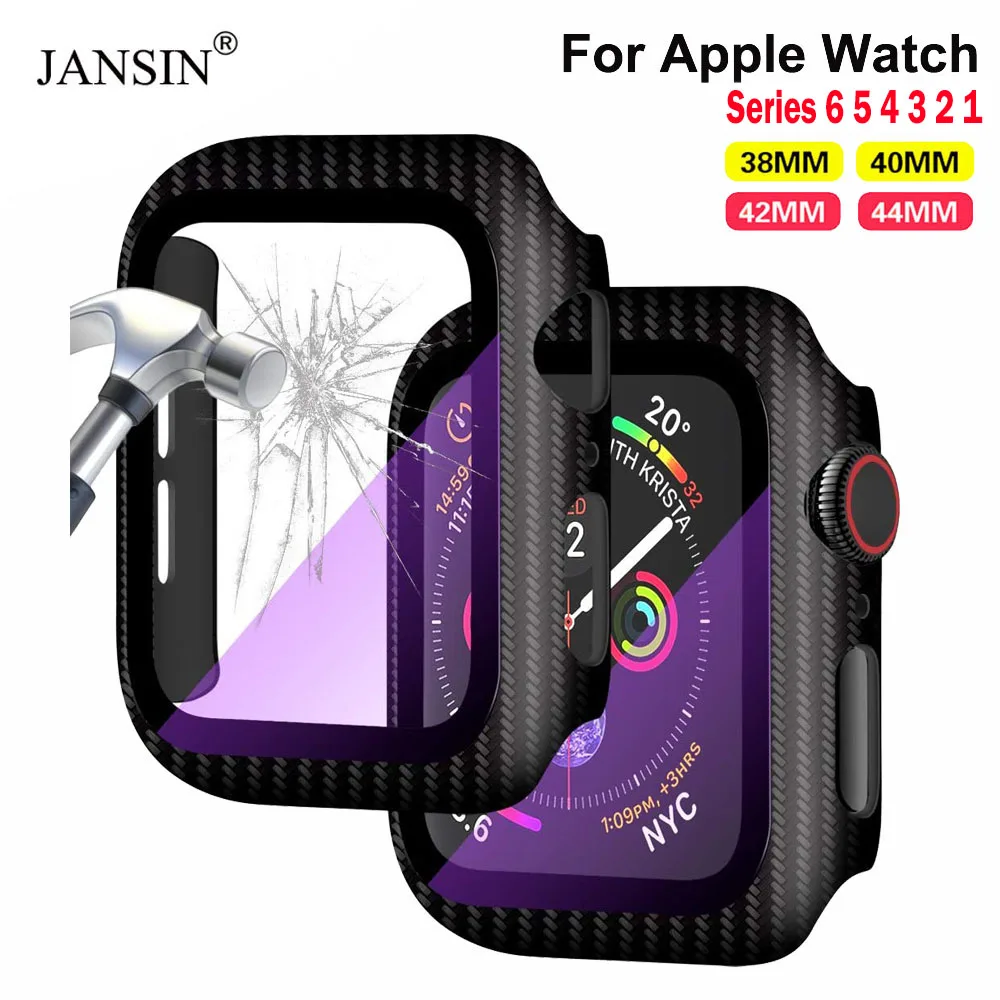 Новый Полный Чехол для Apple Watch series 6 SE 5 4 3 бампер из углеродного волокна Жесткий