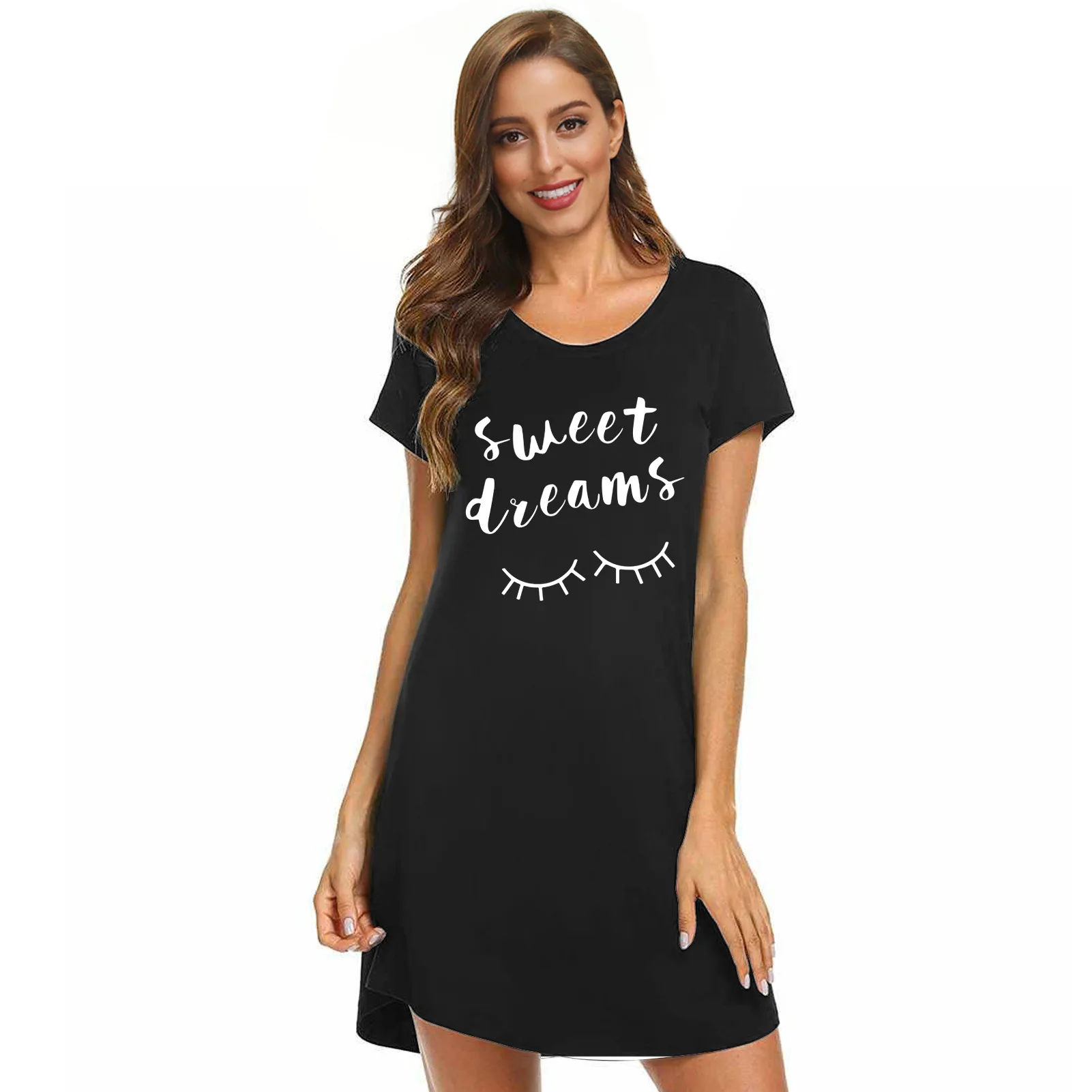 Summer New Letter Prints Short Sleeve Night Dress Casual Loose Home Apparel Pijamas Sexy Nightgown Sleepwear Women Dropshipping
Summer New Letter Prints Short Sleeve Night Dress Casual Loose Home Apparel Pijamas Sexy Nightgown Sleepwear Women Dropshipping