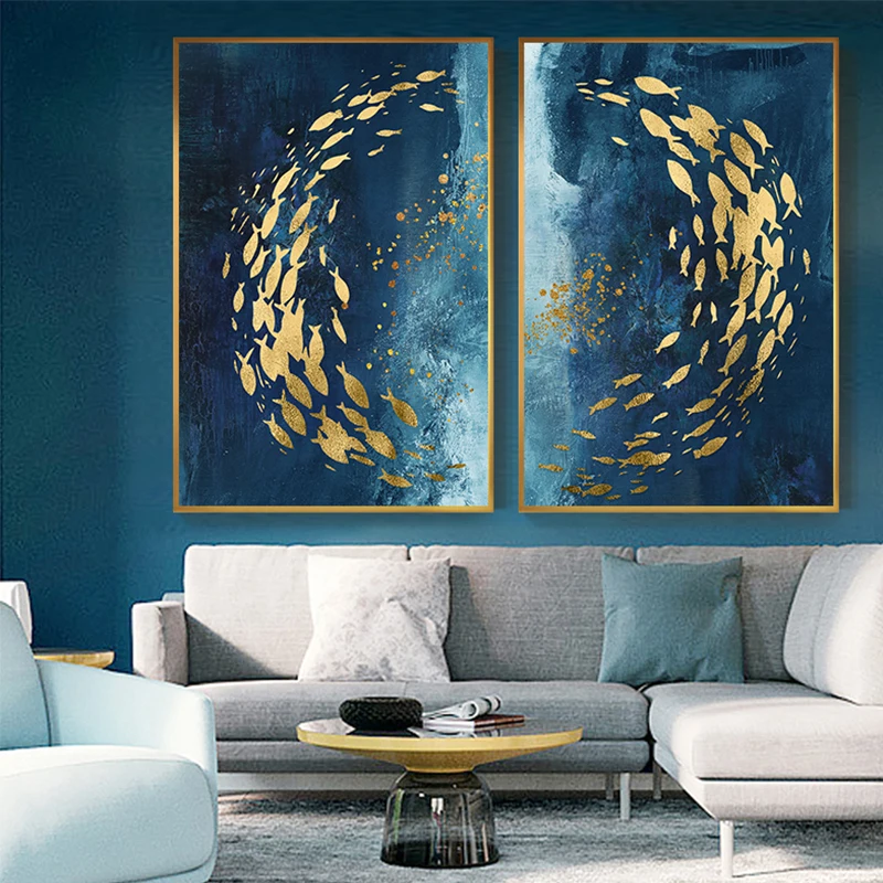Abstract Gold Fish Poster Blue Ocean Waves Canvas Painting Print Luxurious Wall Art For Living Room Modern Home Decor No Frame
Abstract Gold Fish Poster Blue Ocean Waves Canvas Painting Print Luxurious Wall Art For Living Room Modern Home Decor No Frame