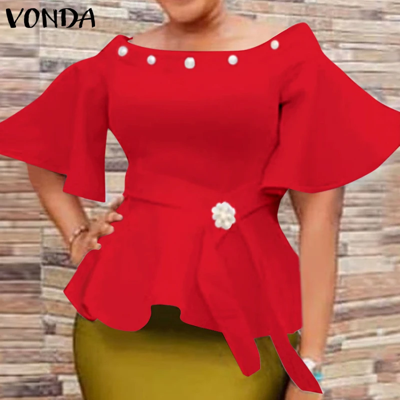 Women Elegant Shirts 2021 VONDA Sexy Short Sleeve Tunic Office Ladies Tops Casual Belted Ruffled Blusas Femininas
Women Elegant Shirts 2021 VONDA Sexy Short Sleeve Tunic Office Ladies Tops Casual Belted Ruffled Blusas Femininas