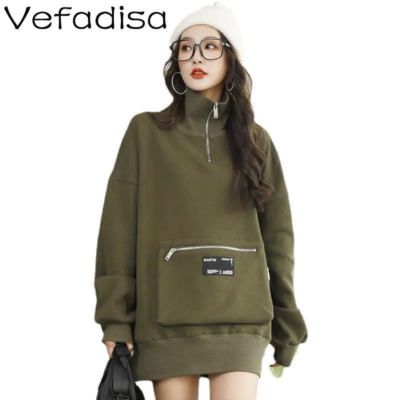 Vefadisa Fall/winter New Style Half High Neck Sweatshirt Loose Mid-length Solid Color Sweatshirt With Large Pockets TT534
Vefadisa Fall/winter New Style Half High Neck Sweatshirt Loose Mid-length Solid Color Sweatshirt With Large Pockets TT534