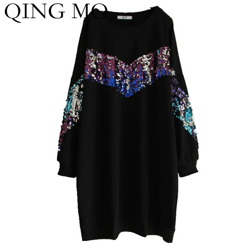QING MO Sequin Sweatshirt 2021 Spring Autumn Plus Size Slim Sweatshirt Dress Women Casual Pullover Sweatshirt Black ZQY6137
QING MO Sequin Sweatshirt 2021 Spring Autumn Plus Size Slim Sweatshirt Dress Women Casual Pullover Sweatshirt Black ZQY6137