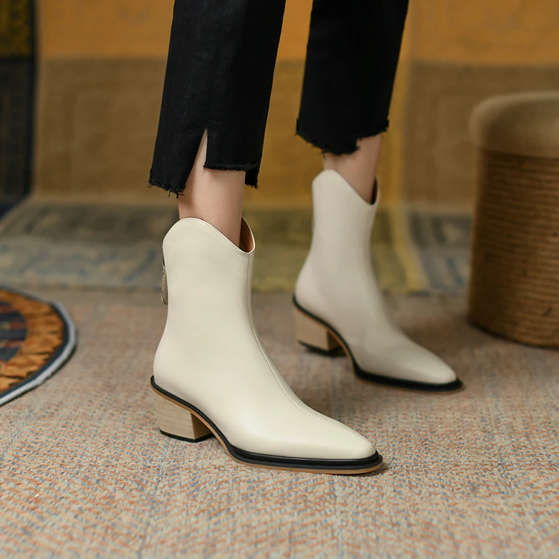 GENUINE LEATHER Women Boots Autumn Winter LEISURE ZIP Chunky Heel WESTERN Pointed Toe Ankle Boots Zapatos De Mujer Women Shoes
GENUINE LEATHER Women Boots Autumn Winter LEISURE ZIP Chunky Heel WESTERN Pointed Toe Ankle Boots Zapatos De Mujer Women Shoes