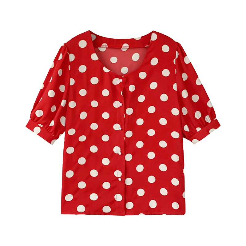 New Short Sleeve Women's Blouses Round Neck Polka Dot Fashion Top Comfortable Casual Summer Korean Shirt 
New Short Sleeve Women's Blouses Round Neck Polka Dot Fashion Top Comfortable Casual Summer Korean Shirt
