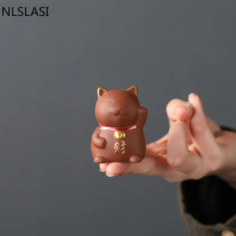 1 шт. yixing фиолетовая глина NLSLAISI маленькая чайная фигурка кошки на удачу украшение