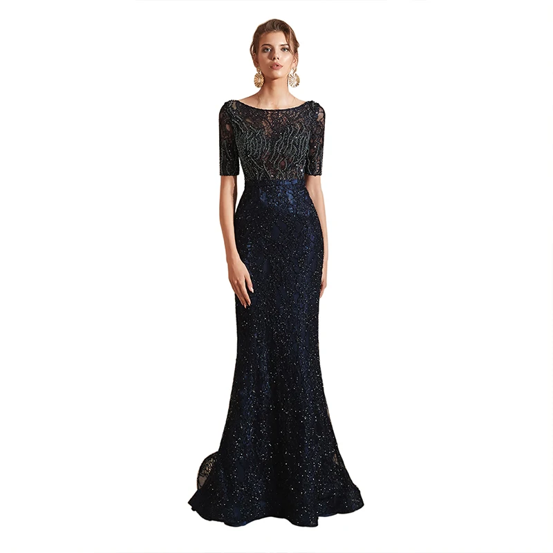 Short Sleeve Sweep Train Mermaid Lace Navy Mother of the Bride Formal Dress Evening Wear Gown
Short Sleeve Sweep Train Mermaid Lace Navy Mother of the Bride Formal Dress Evening Wear Gown