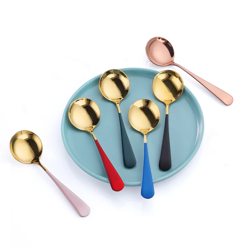 10Colors Stainless Steel Coffee Spoon Dessert Spoon Kitchen Utensils Fashion Round Thickened Soup Spoon Home Bar 
10Colors Stainless Steel Coffee Spoon Dessert Spoon Kitchen Utensils Fashion Round Thickened Soup Spoon Home Bar