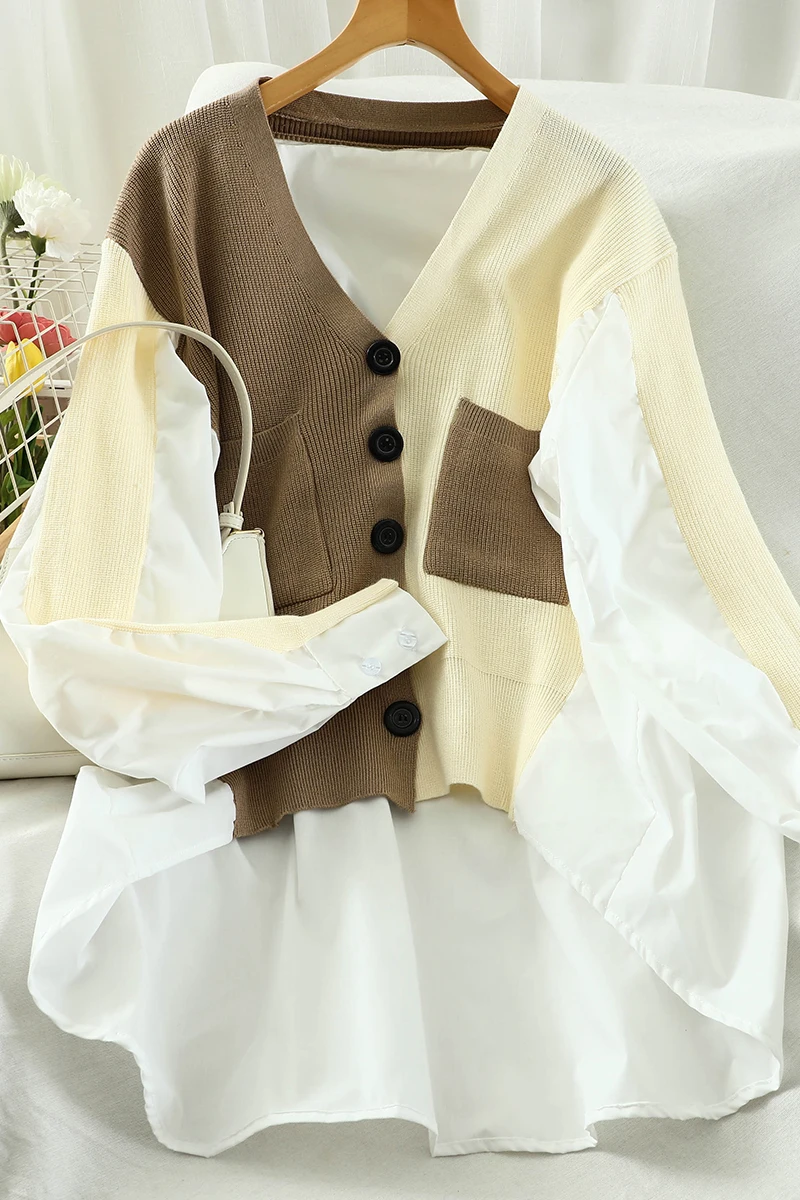 New Autumn Lady V-neck Irregular Stitching Long-Sleeve Knitwear Loose Single-breasted Women's Cardigan Shirt Fashion Tops
New Autumn Lady V-neck Irregular Stitching Long-Sleeve Knitwear Loose Single-breasted Women's Cardigan Shirt Fashion Tops