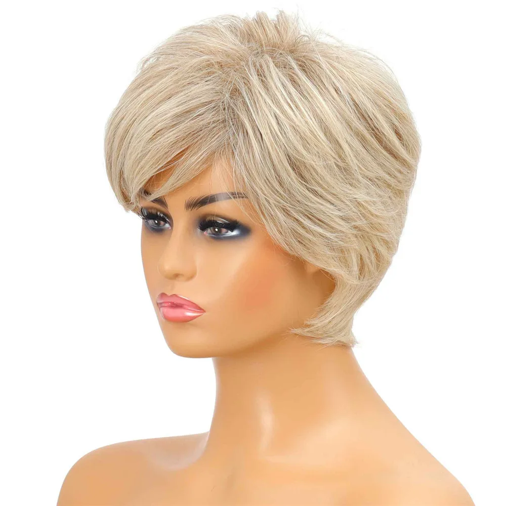Mixed Blonde Synthetic Wig Short Pixie Side Split Wigs for White Women Daily Fake Hair Wig with Bangs Heat Resistant Fiber
Mixed Blonde Synthetic Wig Short Pixie Side Split Wigs for White Women Daily Fake Hair Wig with Bangs Heat Resistant Fiber