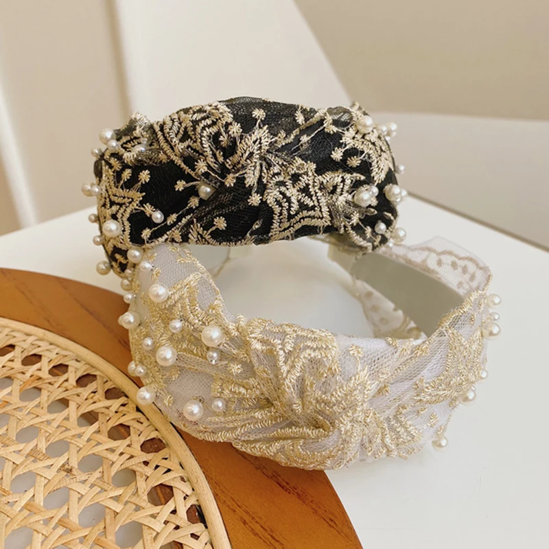 Fashion Girls Pearl Hairband White Black Lace Headband Women Artificial Pearls Hair Hoop Middle Knot Hair Accessories Wholesale
Fashion Girls Pearl Hairband White Black Lace Headband Women Artificial Pearls Hair Hoop Middle Knot Hair Accessories Wholesale