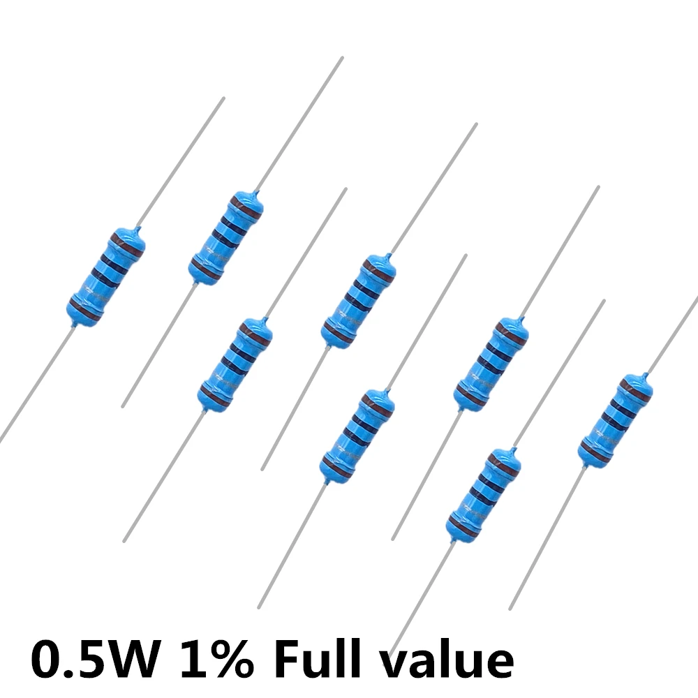 

100pcs 1/2W 0.5W 1% Metal film resistor 4.7R 5.1R 5.6R 6.2R 6.8R 7.5R 8.2R 9.1R 10R 12R 15R 18R 20R 22R 24R 27R 30R 33R 36R 39R