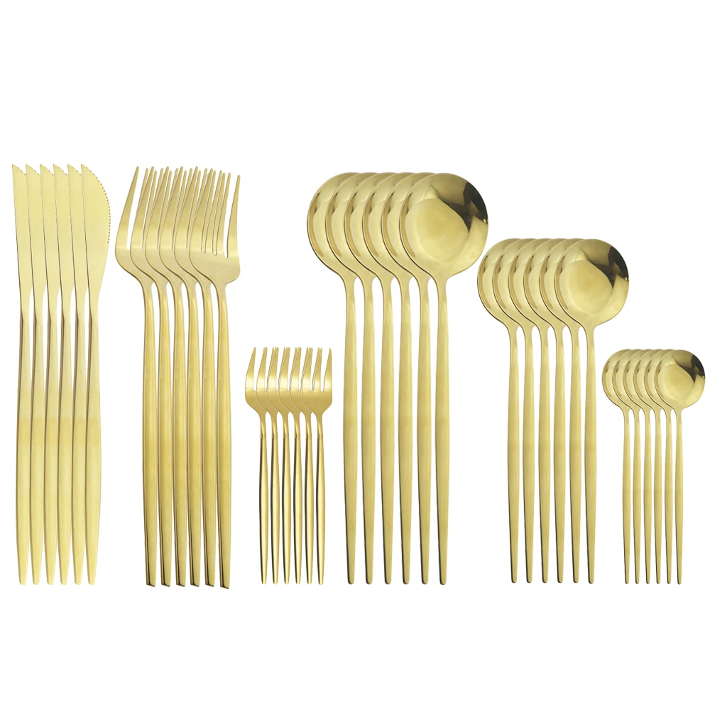 36Pcs Mirror Gold Tableware Sets Knife Cake Forks Coffee Tea Spoons Cutlery Set Stainless Steel Flatware Set Dinnerware Kitchen
36Pcs Mirror Gold Tableware Sets Knife Cake Forks Coffee Tea Spoons Cutlery Set Stainless Steel Flatware Set Dinnerware Kitchen