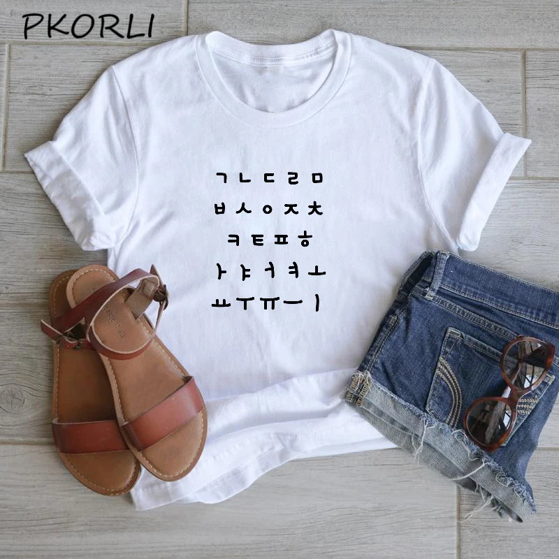Женская футболка с буквами алфавита Hangul корейская мода 2021 летние женские