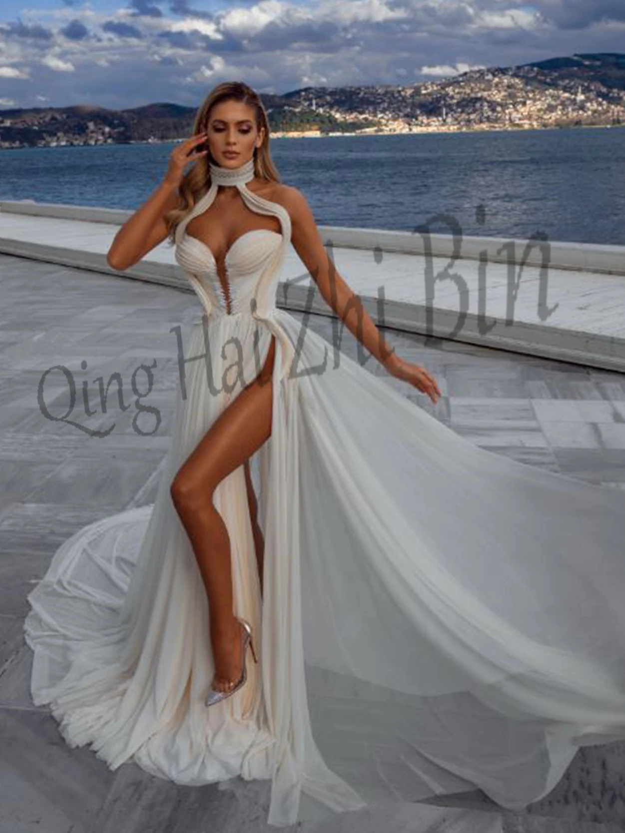 J13 Fancy Ivory High-Neck Natural A-Line Floor-Length Long Chiffon Evening Dresses/Bridal Engagement Party Gowns Free Shipping 
J13 Fancy Ivory High-Neck Natural A-Line Floor-Length Long Chiffon Evening Dresses/Bridal Engagement Party Gowns Free Shipping