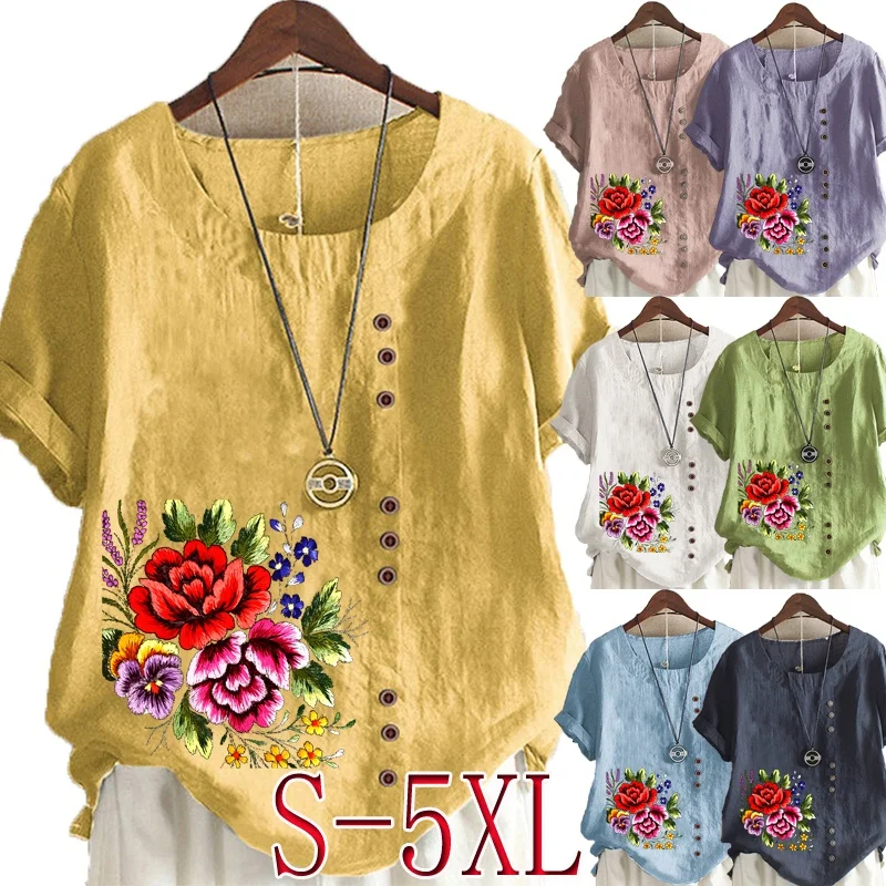 Женская футболка с круглым вырезом, с цветочным принтом, с коротким рукавом, Повседневная Свободная однотонная блузка, топы больших размеро...
Женская футболка с круглым вырезом, с цветочным принтом, с коротким рукавом, Повседневная Свободная однотонная блузка, топы больших размеро...