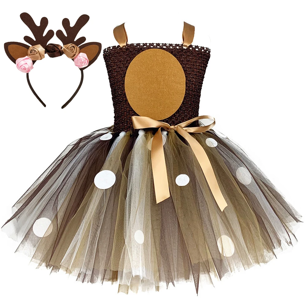 

Christmas Deer Tutu Dress Baby Girls 1st Birthday Party Dresses Happy Purim Halloween Animal Cosplay Costume Clothes 1-14Y