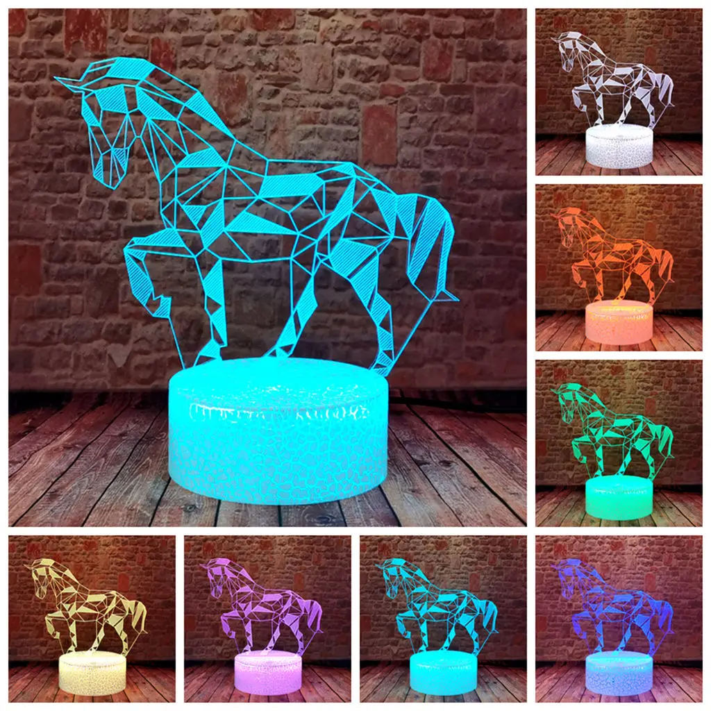 Luminous 3D Illusion LED Desk Nightlight Colorful Changing Bedroom Light Crystal Horse Animal Model Toys
Luminous 3D Illusion LED Desk Nightlight Colorful Changing Bedroom Light Crystal Horse Animal Model Toys