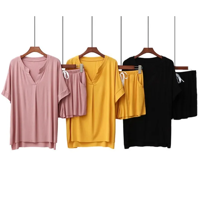 Summer pajama women modal cotton sleepwear short femme pyjamas new short sleeve shorts pijama set loose v-neck ladies nightwear
Summer pajama women modal cotton sleepwear short femme pyjamas new short sleeve shorts pijama set loose v-neck ladies nightwear