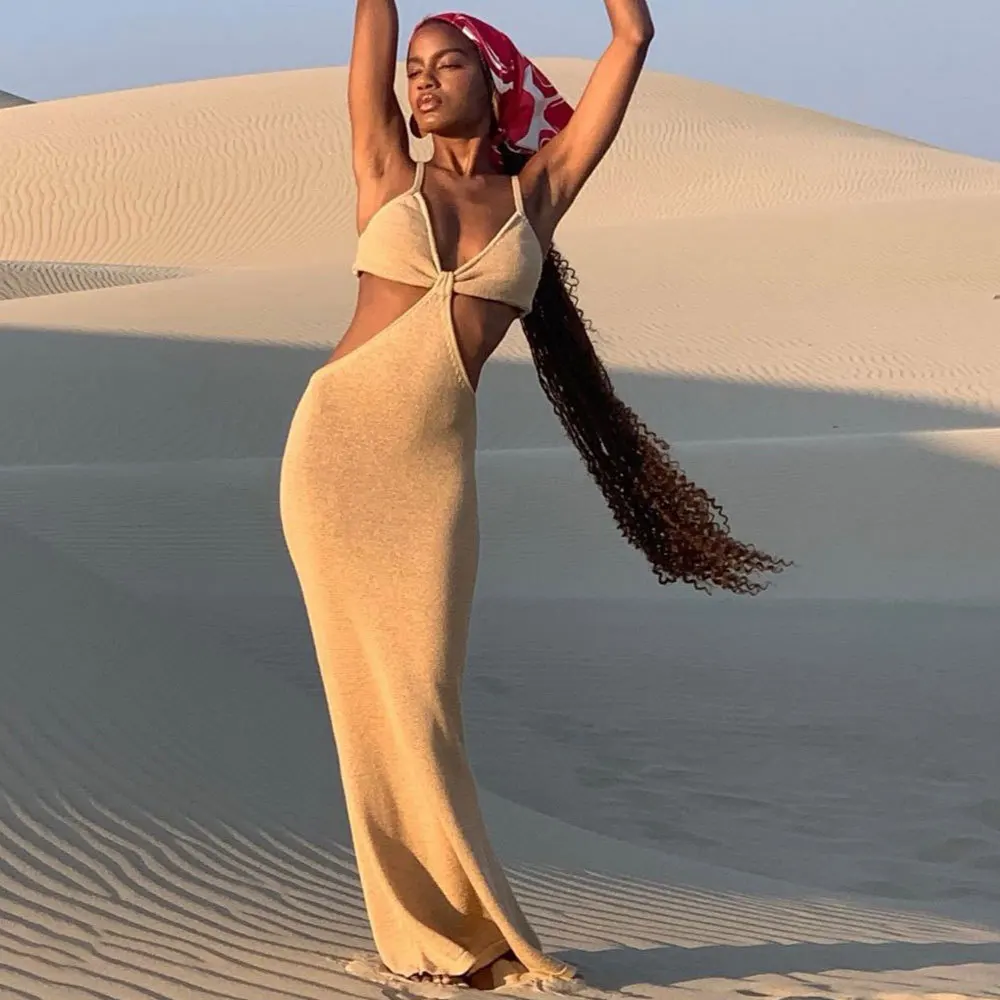 Vacation Knitted Maxi Dress for Women Summer 2021 Elegant Sexy Party Cut Out Backless Bodycon Dress Solid Spaghetti Strap Dress 
Vacation Knitted Maxi Dress for Women Summer 2021 Elegant Sexy Party Cut Out Backless Bodycon Dress Solid Spaghetti Strap Dress