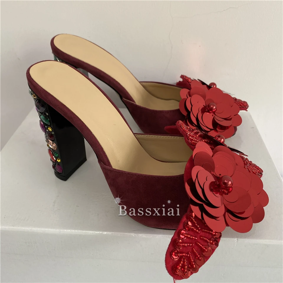 Bling Sequins Flower Slip-On Runway Mules Lady Diamond High Heels Luxury Suede Peep Toe Slingbacks Sandals Women
Bling Sequins Flower Slip-On Runway Mules Lady Diamond High Heels Luxury Suede Peep Toe Slingbacks Sandals Women