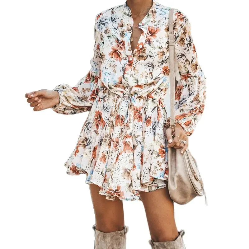 2021 Summer Women's New Floral Mini Dress Elegant Dress Long Sleeve Buttons Fashion Women 
2021 Summer Women's New Floral Mini Dress Elegant Dress Long Sleeve Buttons Fashion Women